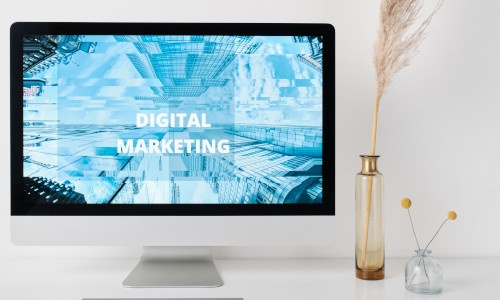 Computer screen with the words "Digital Marketing"